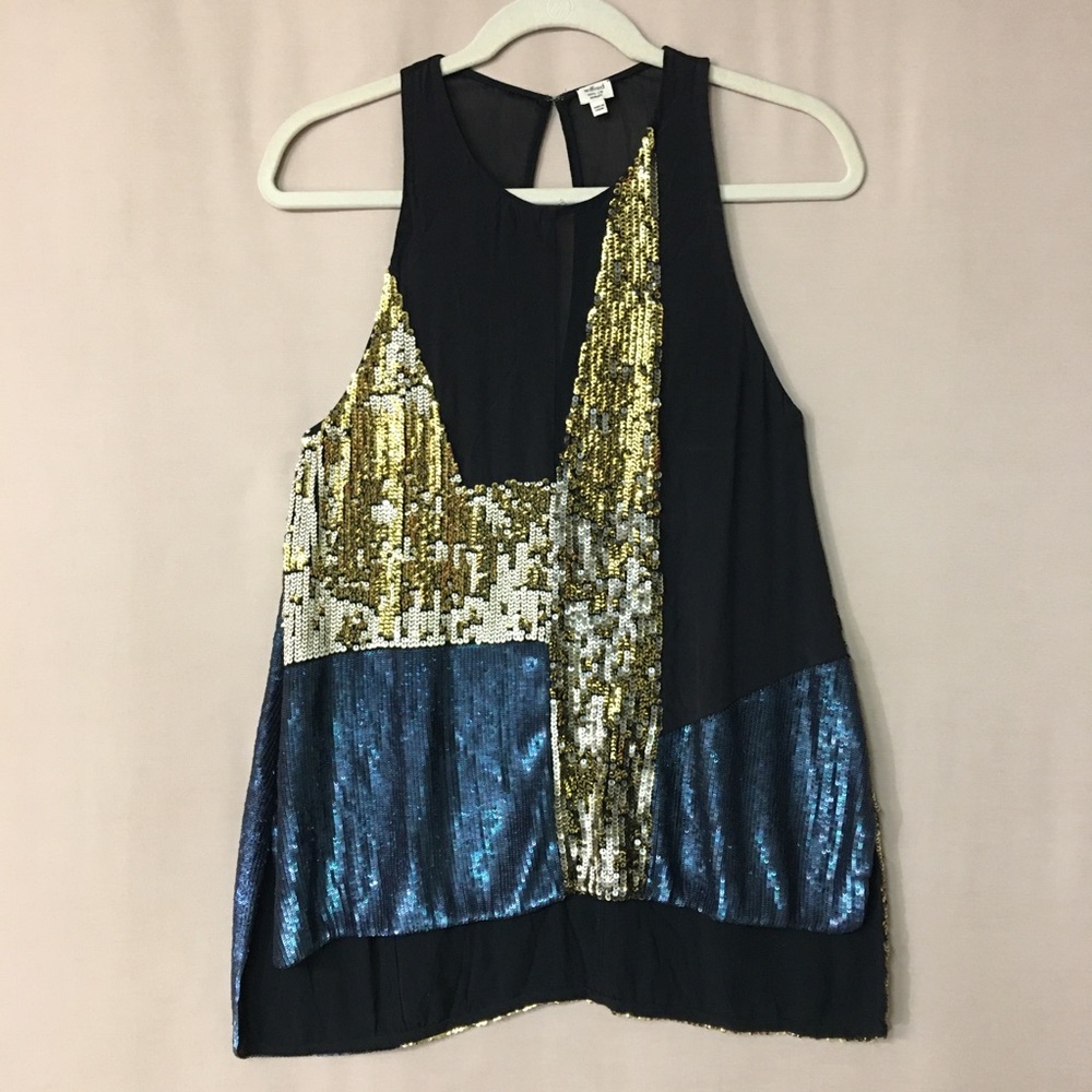 Aritzia Wilfred 100% Silk Black Sequin Tank Top Sz XS